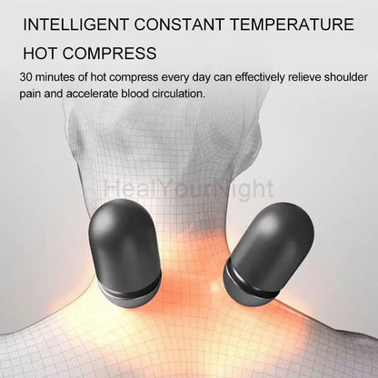 Relax and Rejuvenate: Electric Massager Cervical Pillow with Hot Compress - Vibration Massage for Neck Traction - Memory Foam Neck Guard Pillow for Restful Sleep - Grey