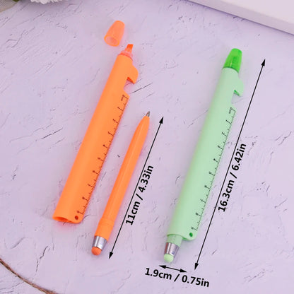 6-Piece 5-in-1 Multifunctional Ballpoint Pens - Ruler, Stylus, Phone Holder & Highlighter Set for School & Office
