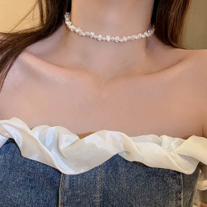 Simple Imitation Pearl Necklace – Adjustable Elegant Irregular Beads, Trendy Jewelry for Women, Girls, Date, Wedding & Party Gift
