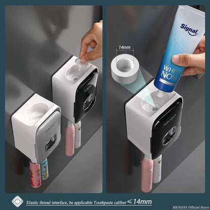MENGNI Automatic Toothpaste Dispenser: Wall-Mounted Squeezer with Toothbrush Holder - Bathroom Accessories Set