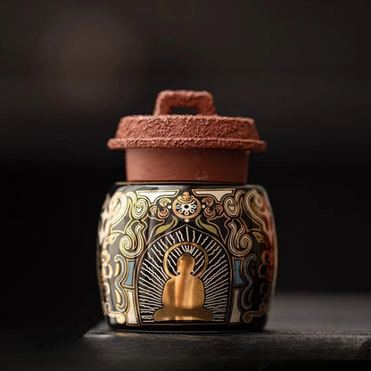 Dunhuang Thangka Tea Pet Decor - Gold & Silver Inlaid Retro Tea Ceremony Accessory