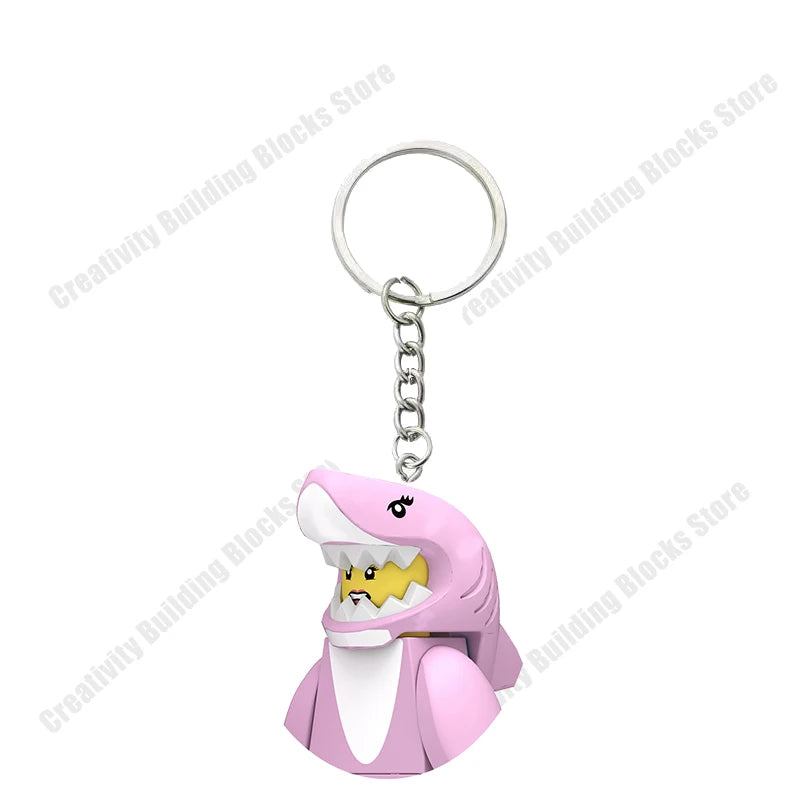 Shark Girl and Boy 3D Building Block Keychain - DIY Movie Character Toy and Gift