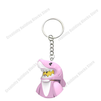 Shark Girl and Boy 3D Building Block Keychain - DIY Movie Character Toy and Gift