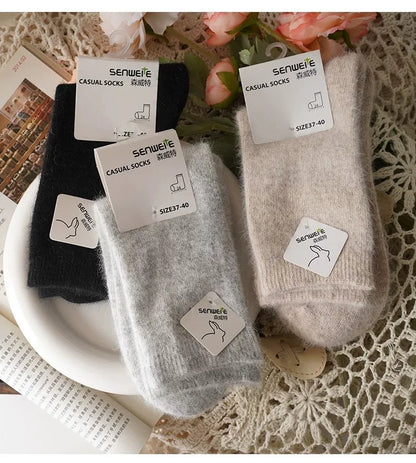 Women’s Wool Winter Socks — Thick Warm Medium Tube Rabbit Hair & Cashmere Socks for Autumn/Winter