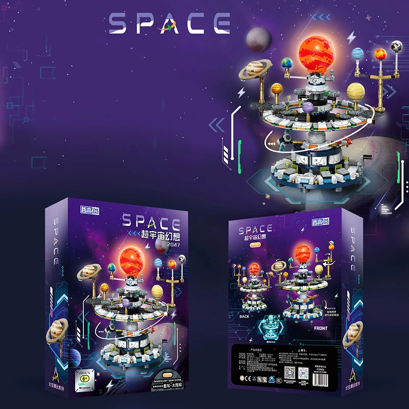 Rotating Solar System Building Blocks Set – Interstellar Space Science Educational Assemble Bricks Toy Gift