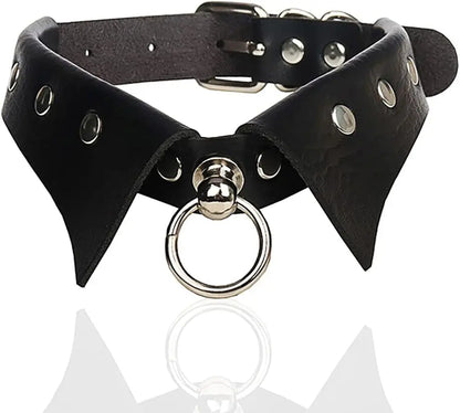 Black Gothic Leather Choker Necklace – Punk Style Neck Jewelry for Women & Alternative Fashion