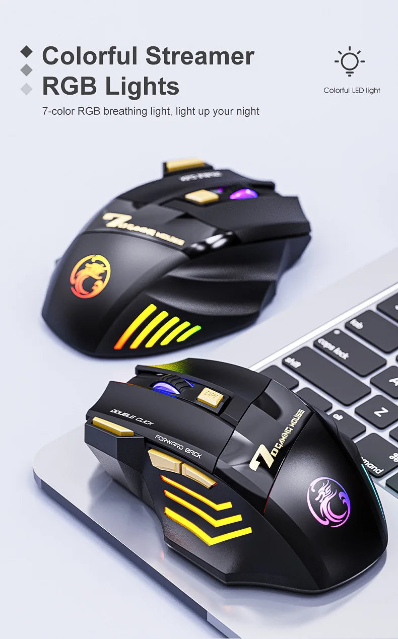 IMICE GW-X7 Wireless Gaming Mouse | 3200DPI, Dual Mode, Rechargeable, 7 Keys, Silent, Bluetooth, 7-Color LED