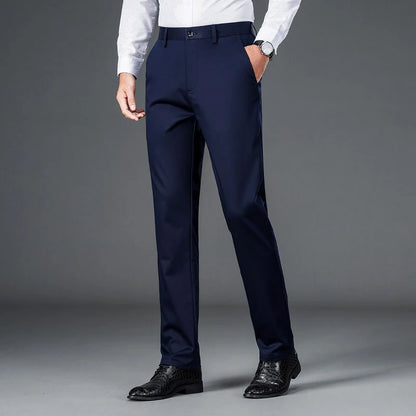 Men's Lightweight Business Casual Pants – Stretch Quick-Dry Straight Leg Trousers in Black & Deep Blue