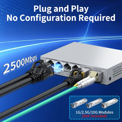 HORACO 2.5Gb Ethernet Switch - 4-Port 2.5G RJ45 with 2-Port 10G SFP+ Fanless Unmanaged Network Switch