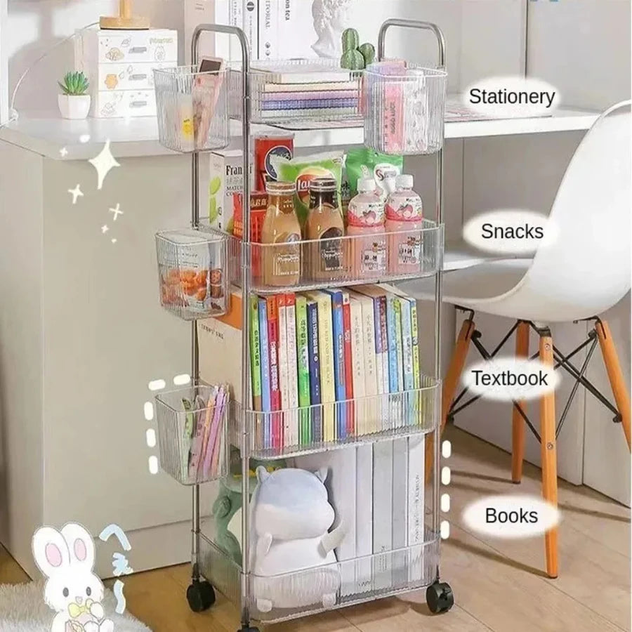 Transparent Acrylic Rolling Storage Cart - 2/3/4-Tier Trolley with Removable Hanging Baskets