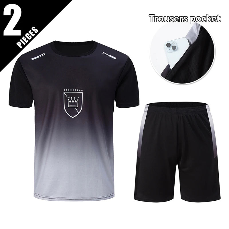 Men’s 2-Piece Summer Sports Set – Quick-Dry Breathable Short Sleeve T-Shirt & Pocket Running Shorts