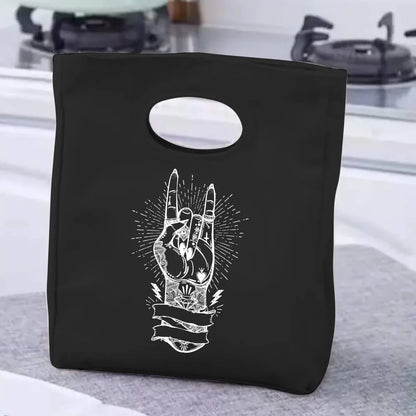 2024 Insulated Lunch Bag with Handle – Portable Thermal Cooler Lunch Box for Picnic, Travel & Food Storage, White Printed Design