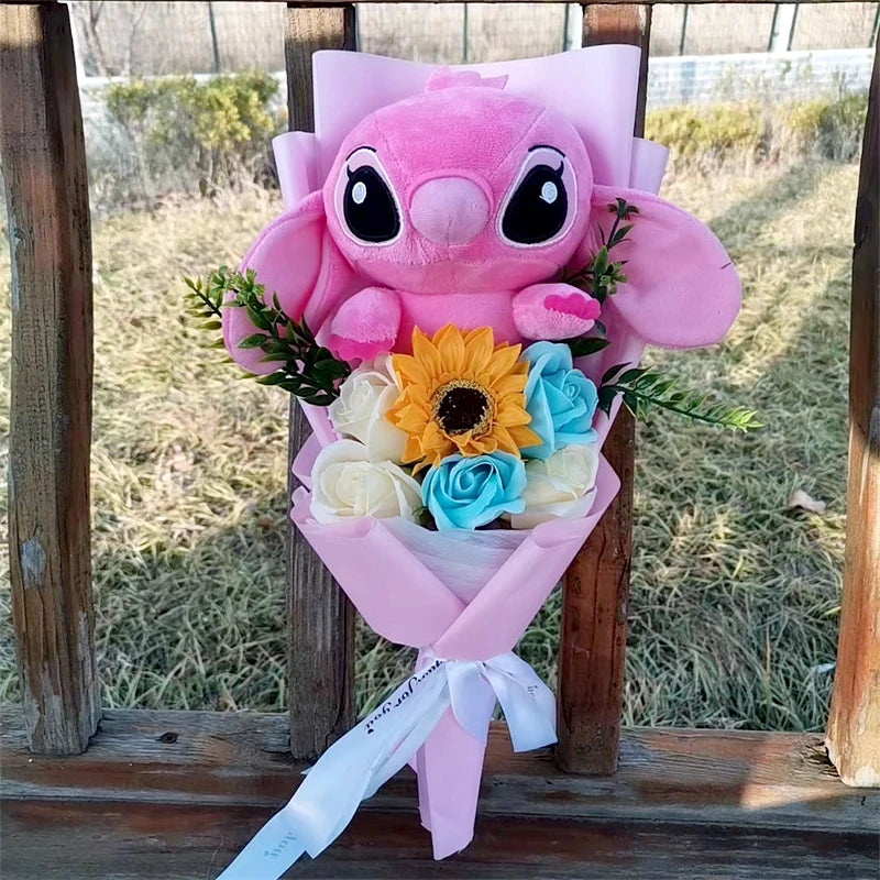 Lilo & Stitch Bouquet PVC Anime Stuffed Doll – Rose & Sunflower Gift for Birthday, Valentine’s & Christmas Day