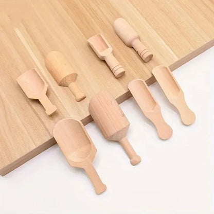 Mini Wooden Scoops - Bath Salt, Candy, Flour, Milk Measuring and Kitchen Serving Spoons