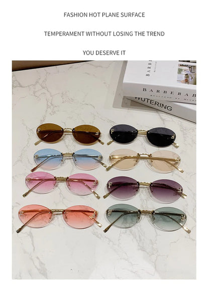 Elegant Diamond Oval Rimless Sunglasses — Men’s “F” Letter Car Sunglasses Model 90902