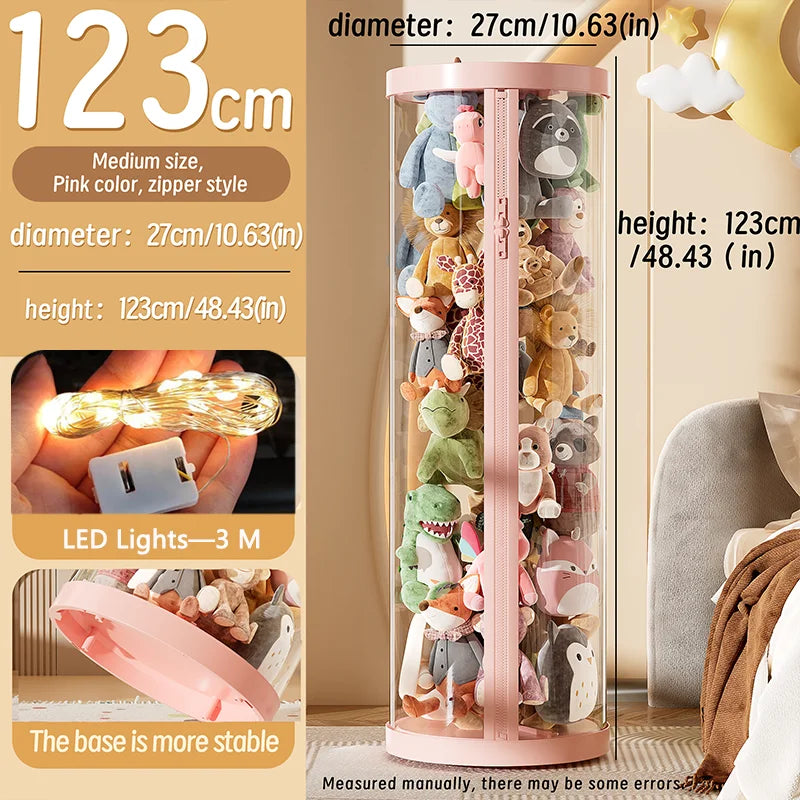 Transparent Doll & Plush Toy Storage Box — DIY Zipper Organizer Tube for Kids’ Toys, Christmas Gift, and Home Use
