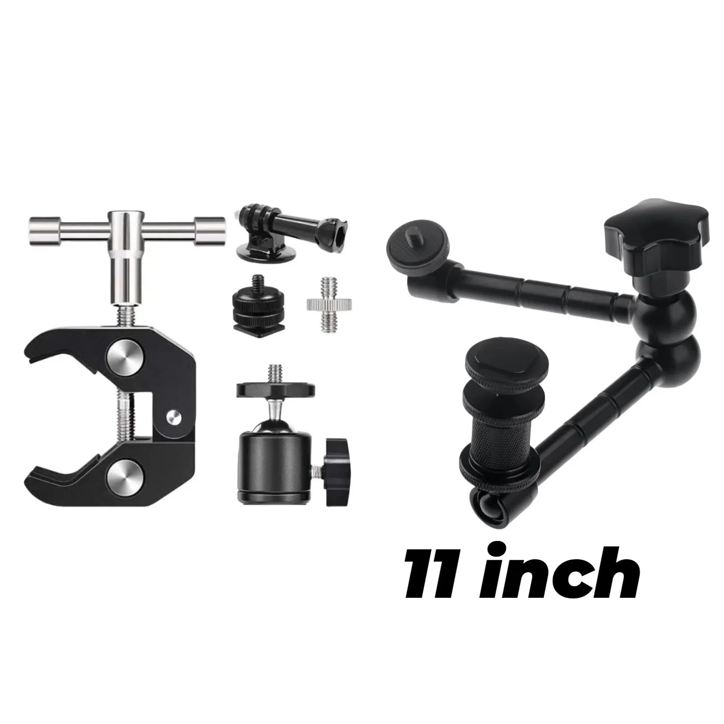 7"/11" Articulating Magic Arm with Super Clamp – DSLR Camera Rig Mount for Monitor, LED Light & Video Accessories