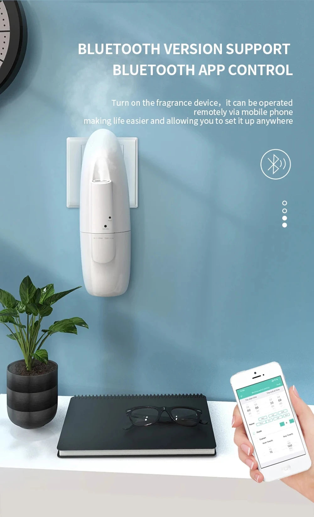 Smart Aroma Essential Oil Diffuser – Bluetooth APP Control, Plug-In Wall Scent Machine for Home & Office Air Freshening
