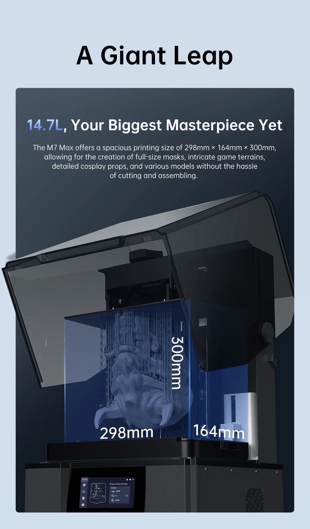ANYCUBIC Photon Mono M7 Max 3D Printer — Ultra-Large 14.7L LCD Resin Printer with 298x168x300mm Build Volume