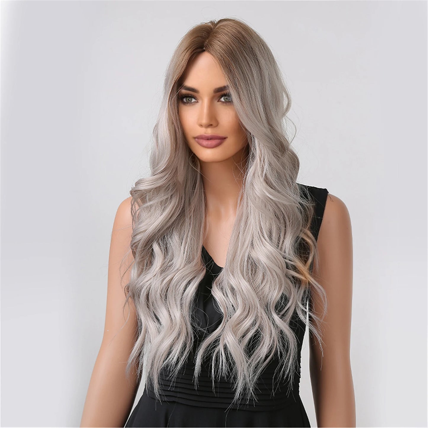 ALAN EATON Black Long Wavy Synthetic Wig – Natural Afro Hair, Middle Part, Heat-Resistant Fiber for Daily Use
