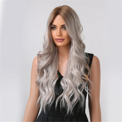 ALAN EATON Black Long Wavy Synthetic Wig – Natural Afro Hair, Middle Part, Heat-Resistant Fiber for Daily Use