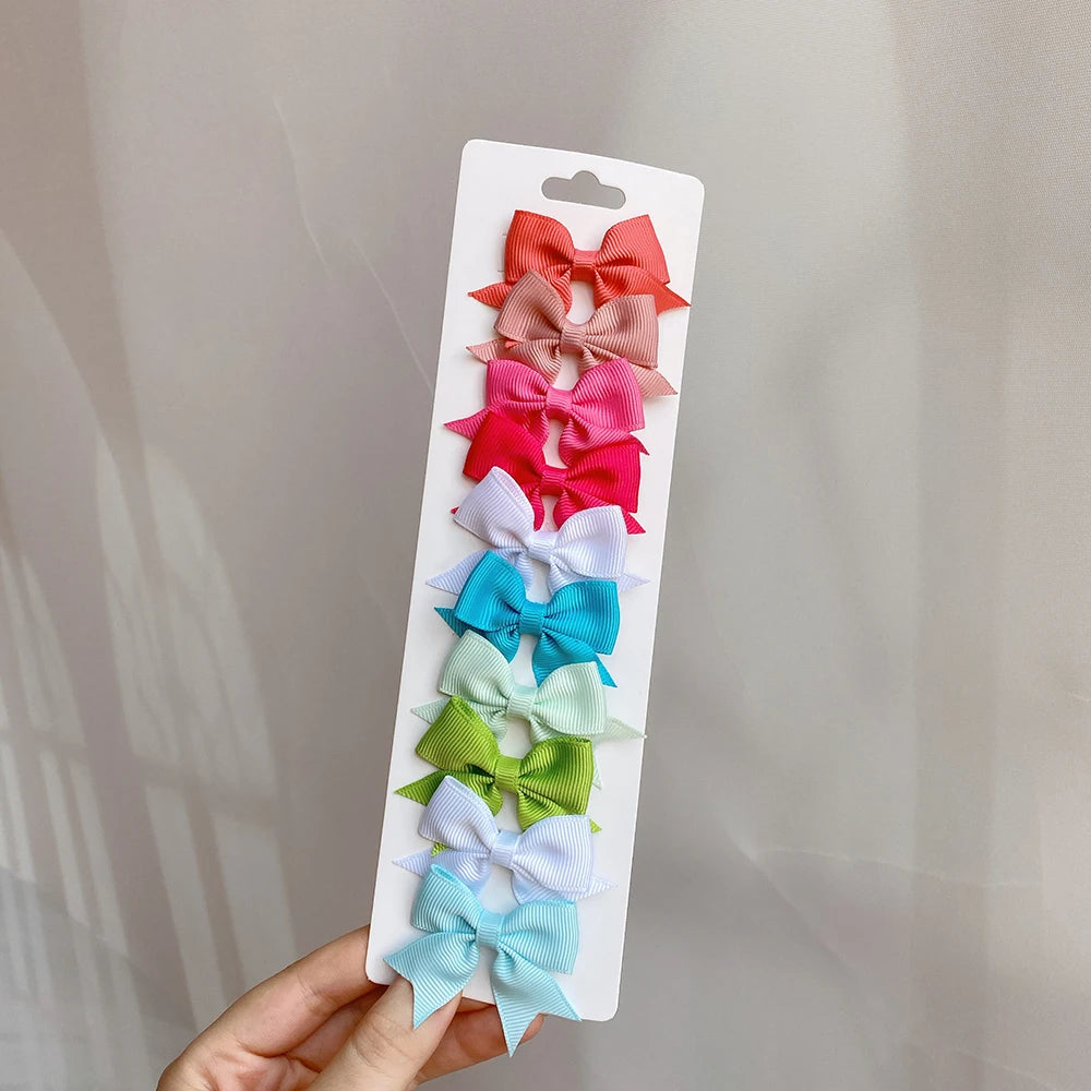 10pcs Kids Bow Hair Clips - Handmade Ribbon Bowknot Barrettes for Baby Girls Hair Accessories