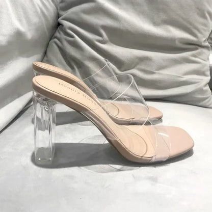 Women’s Summer Clear PVC Jelly Heels – Open Toe Transparent Perspex Pump Sandals