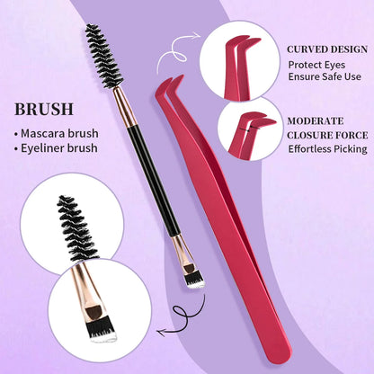 DIY Eyelash Extension Kit – Cluster Mix Eyelashes Set with Lash Bond & Seal, Tweezers & Brush for Full Lash Look