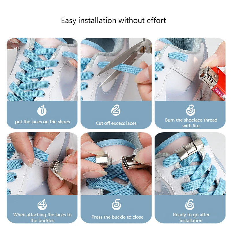 8MM 2024 No Tie Shoe Laces - Press Lock Shoelaces Without Ties - Elastic Widened Flat Laces for Sneakers, Kids, and Adults Shoes