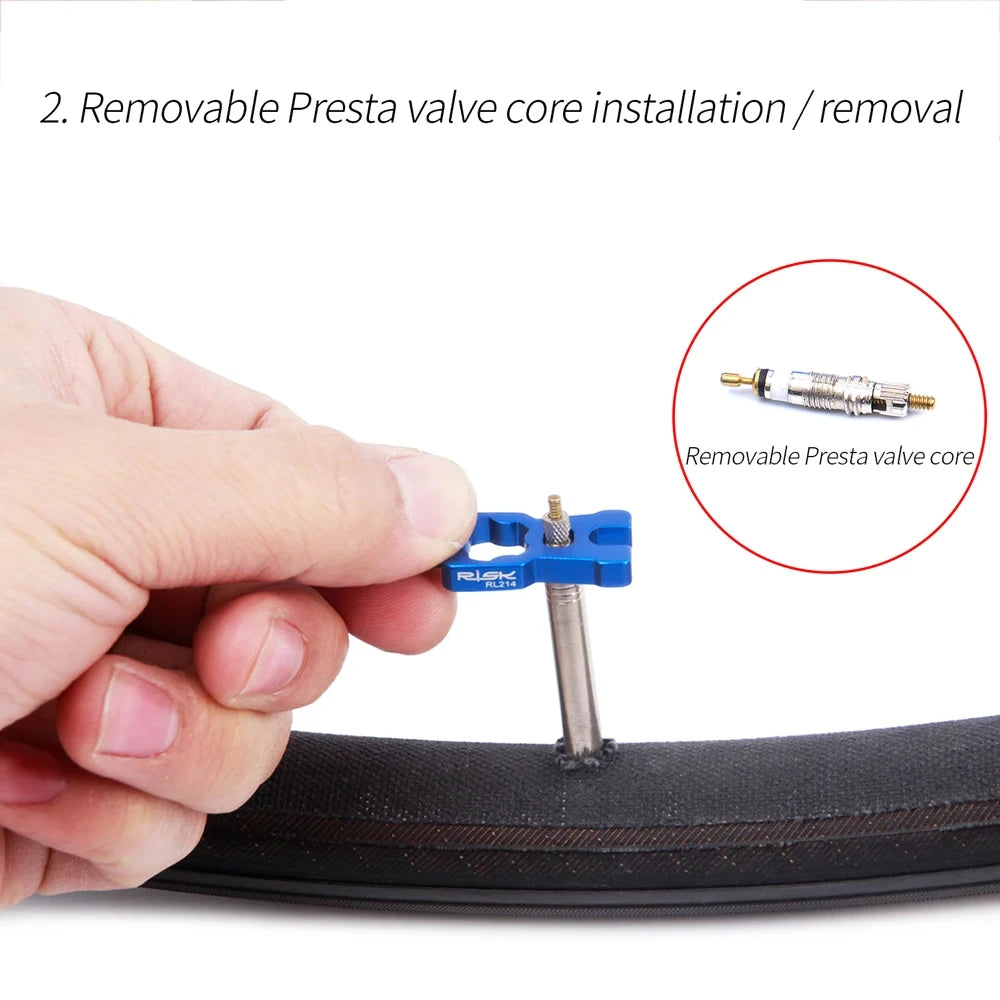 RISK 4-in-1 Bike Valve Core Wrench – Portable Road Bicycle Tool with 2 Presta Valve Caps for Installation & Removal