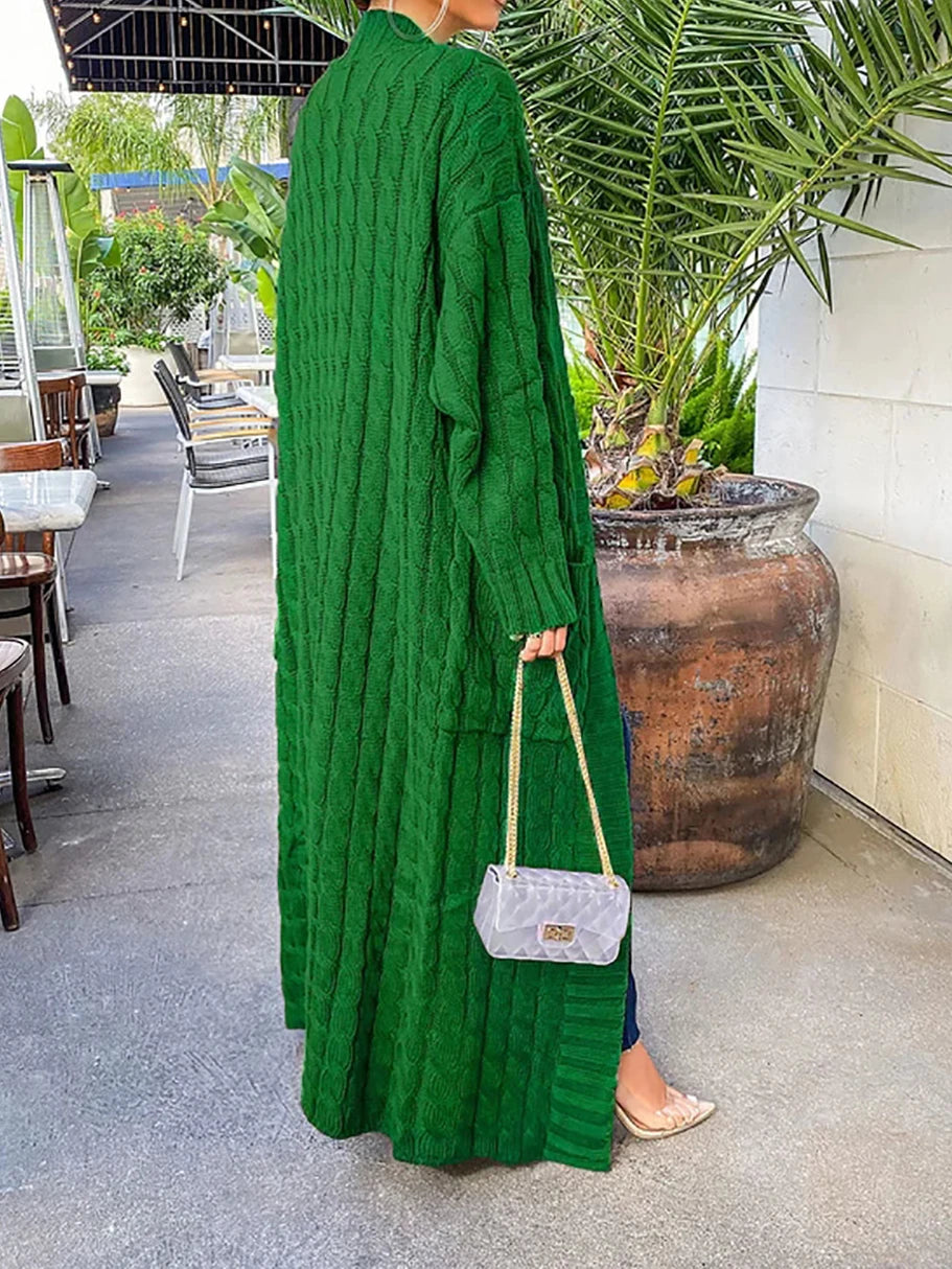 Knit Cardigan for Women – Long Green Crochet Jacket, Loose Long Sleeve Autumn/Spring Winter Sweater, 2023 Warm Jumper Coat