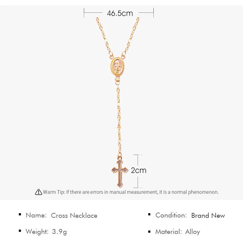 Fashion Christian Cross Necklace for Women – Gold & Silver Color Rosary Pendant Chain Choker Religious Jewelry Accessories