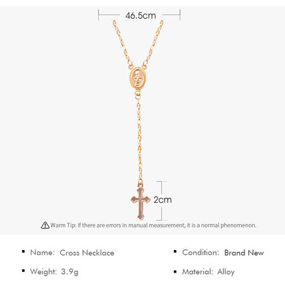 Fashion Christian Cross Necklace for Women – Gold & Silver Color Rosary Pendant Chain Choker Religious Jewelry Accessories