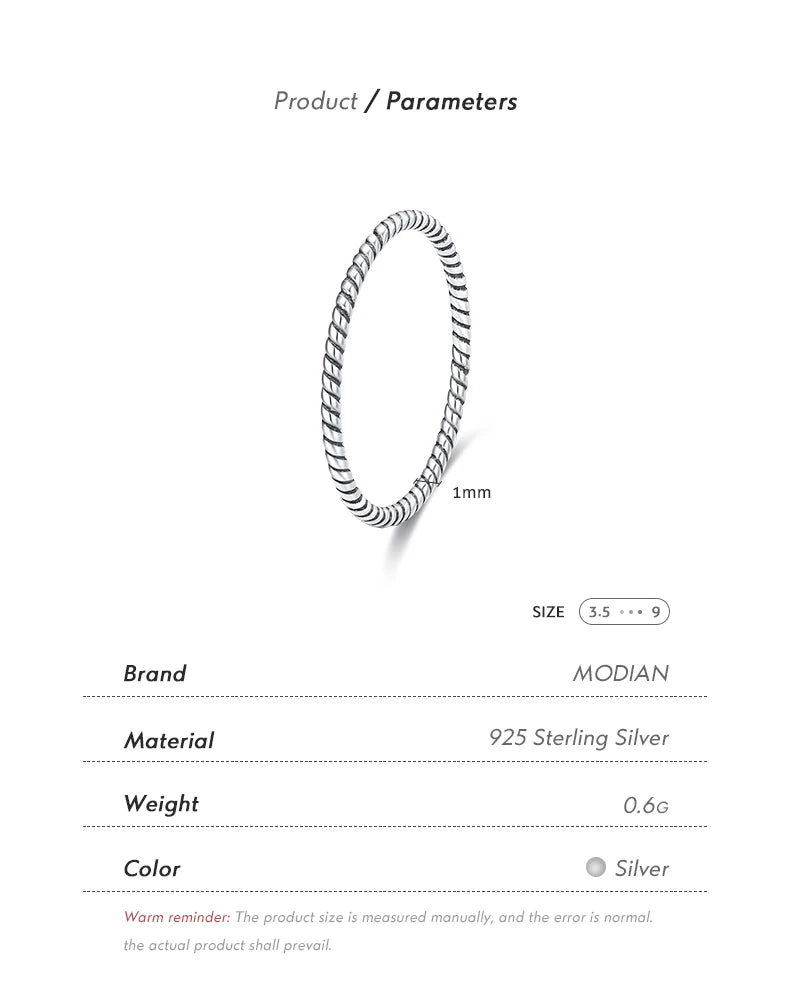 MODIAN 925 Sterling Silver Stackable Ring – Classic Wave Geometric Finger Ring, Fashion Jewelry for Women