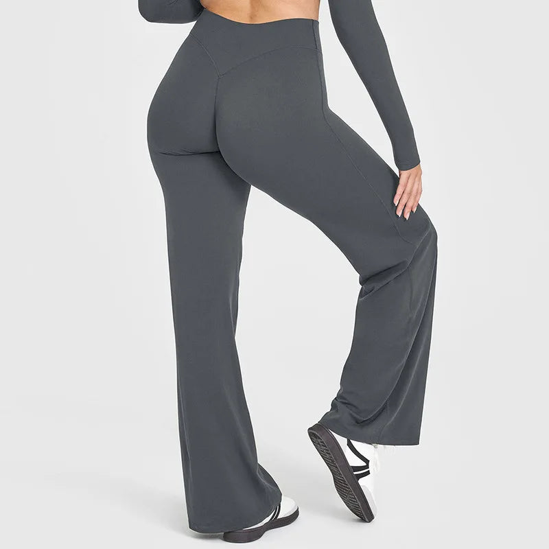 Women's Straight Leg Yoga Pants - Mid-Waist Naked-Feel Pilates & Running Trousers