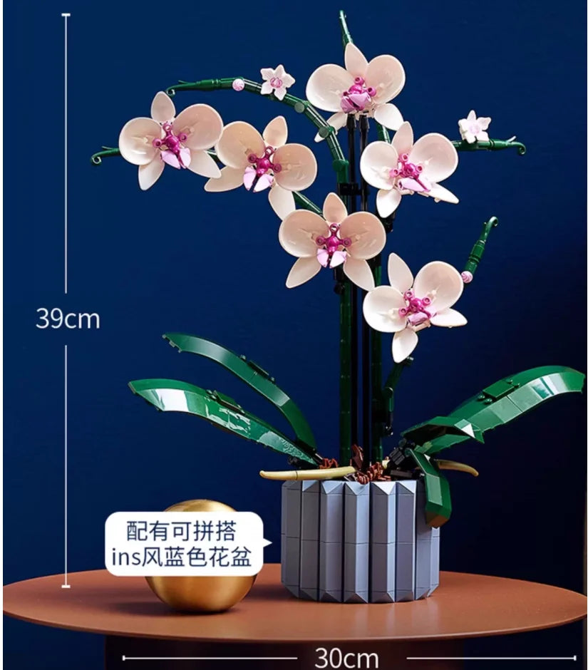 Building Block Orchid Flower Set – Assembled Plastic Potted Plant Toy Compatible with LEGO Bricks, Home Decor Gift for Girls