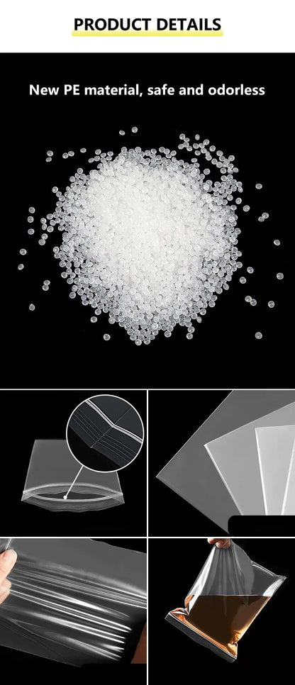 100PCS Thick Zipper Sealed Bags – Clear Plastic Storage Bags for Jewelry, Food Packing, Reclosable Ziplock Bags