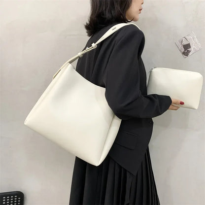 Fashion Leather Tote Bag for Women 2025 — Large High-Capacity Simple Shoulder Bag, Handbag & Purse