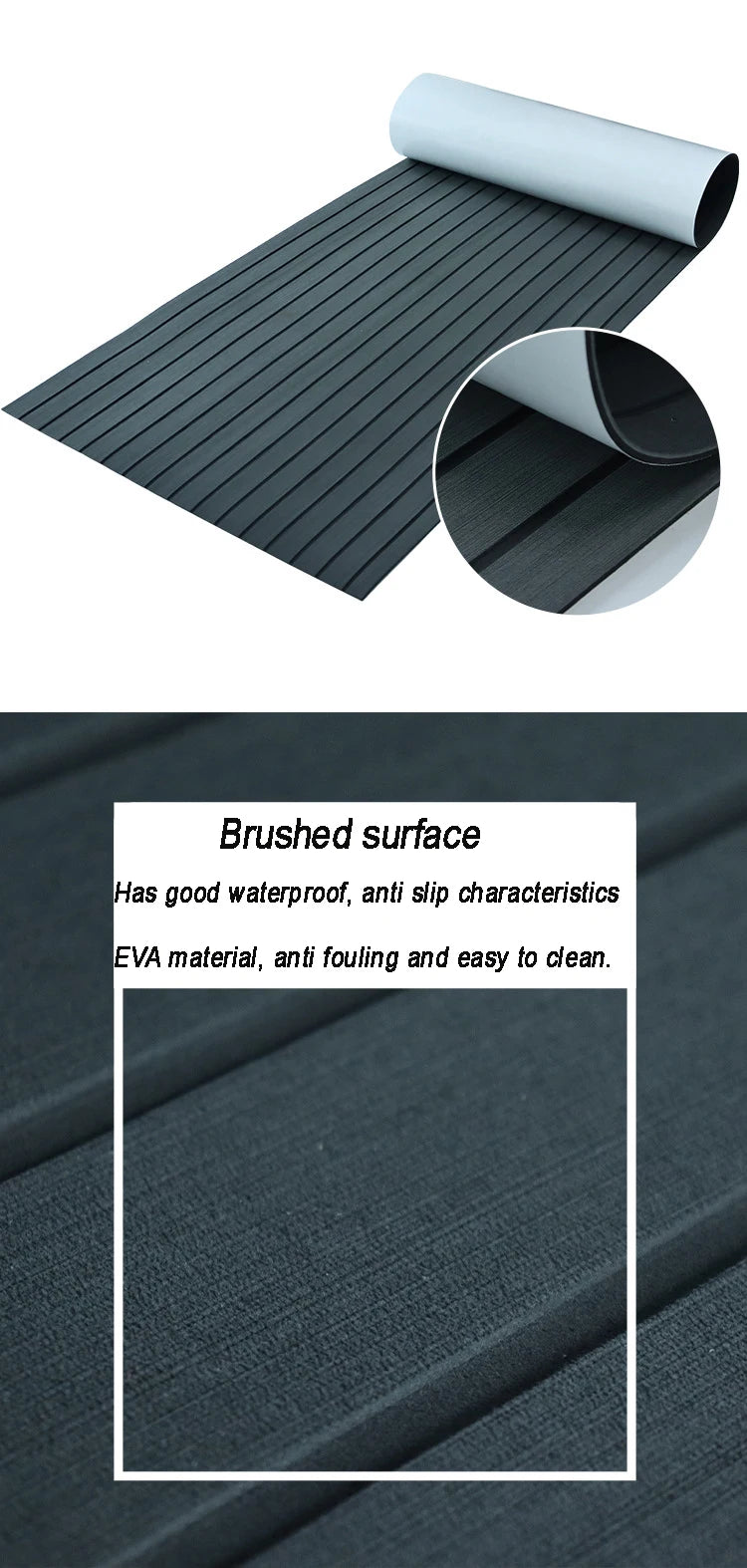 2400*450mm EVA Foam Faux Teak Boat Deck Mat – Waterproof Marine Flooring for Yachts, Motorboats & Pontoons in Brown/Black