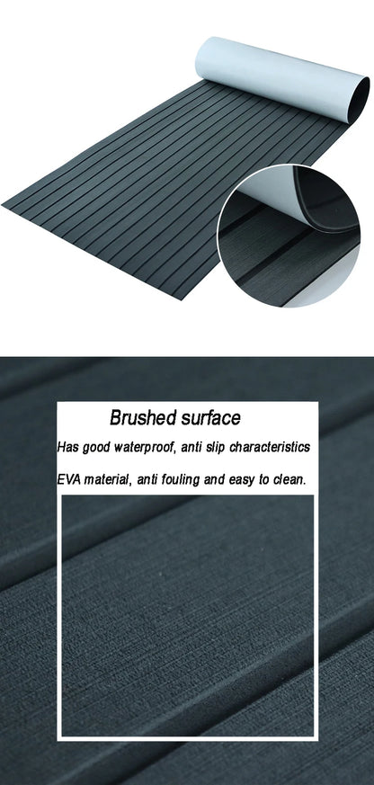 2400*450mm EVA Foam Faux Teak Boat Deck Mat – Waterproof Marine Flooring for Yachts, Motorboats & Pontoons in Brown/Black