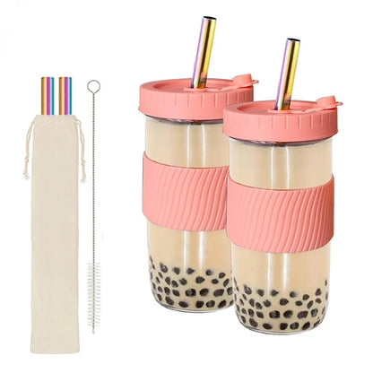 2Pcs Reusable Colored Plastic Water and Coffee Cups with Sealed Lids and Straws - Perfect for Family Travel