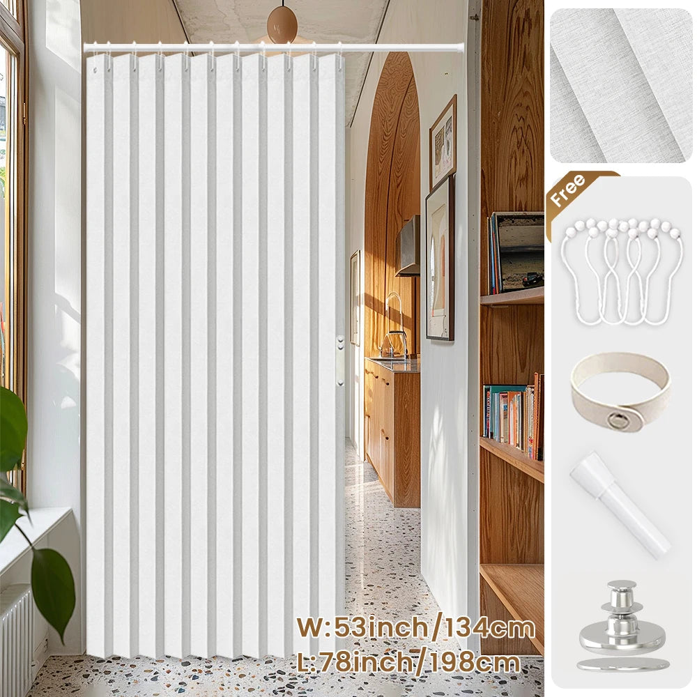 Blackout Folding Door Curtain – 1 Panel Privacy Screen for Living Room, Bedroom, Kitchen, Closet, Room Divider