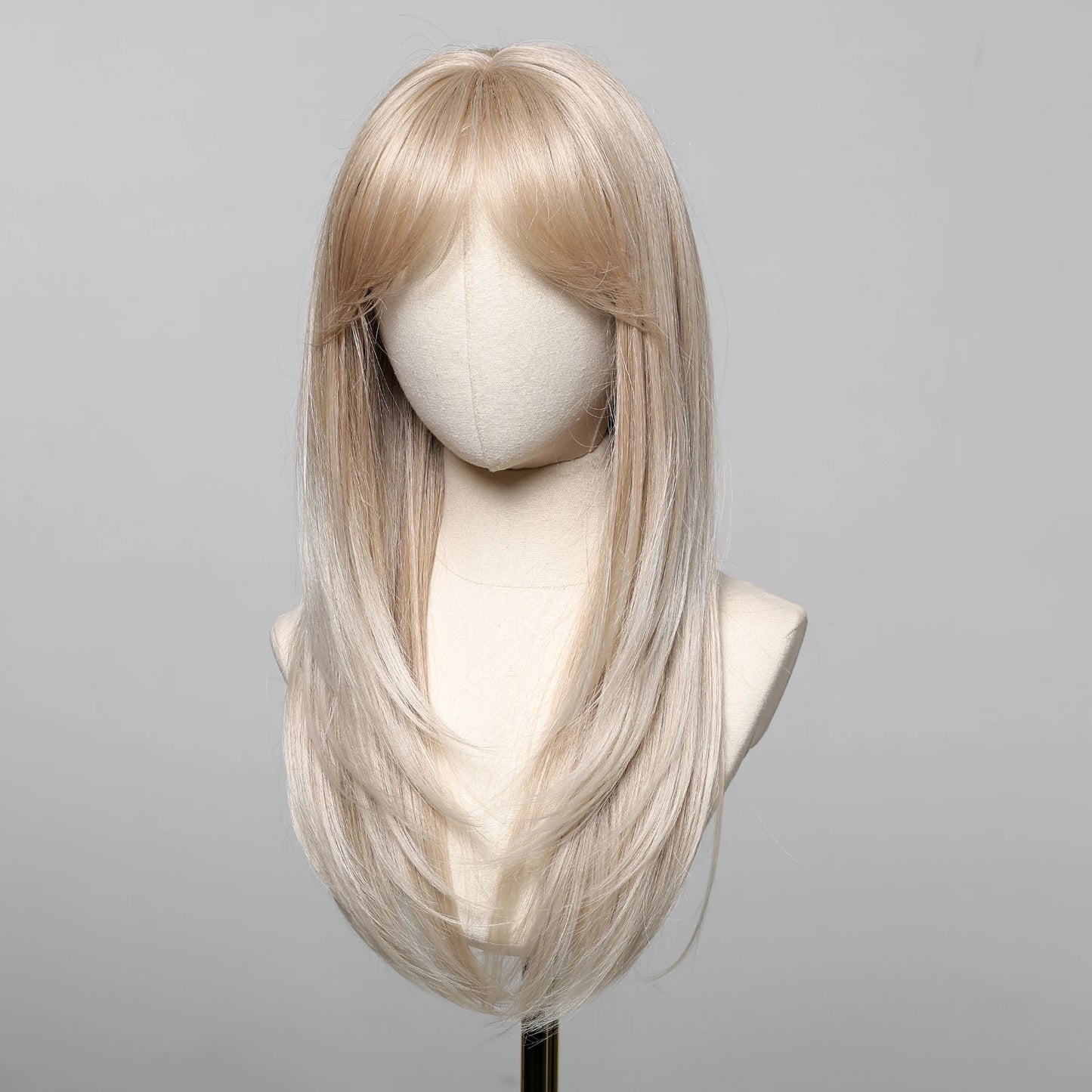 ALAN EATON Blonde Layered Synthetic Wig with Bangs – Long Straight Heat-Resistant Wig for Women & Girls, Natural Daily Hair