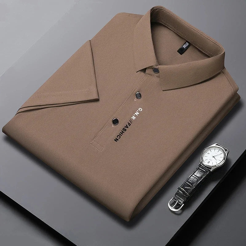 Men's Short Sleeve Polo Shirt - Breathable Solid Color Casual Business Style Top