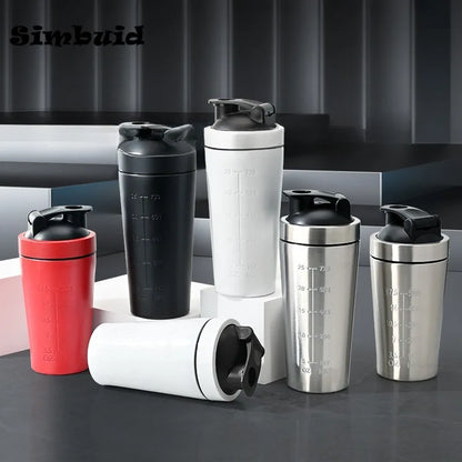 500ML/750ML Stainless Steel Protein Shaker Bottle – Leak Proof with Steel Ball and Scale for Gym Fitness and Whey Shakes
