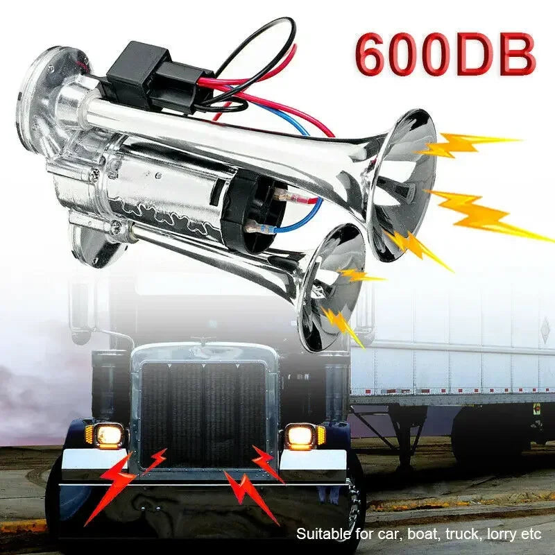 12V Super Loud Dual Trumpet Horn - 600DB Electric Air Horn for Cars, Trucks, SUVs, Boats & Motorcycles