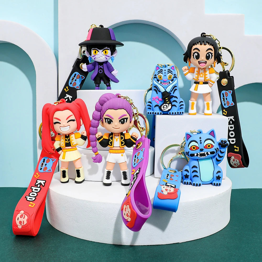 New KPOP Demon Hunters Keychain – Tiger PVC Figure, Cute Harajuku Style Key Ring for Kids & Fans