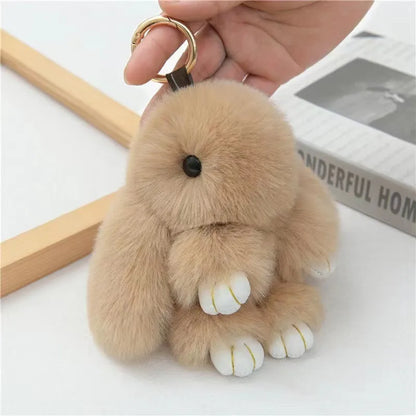 Fluffy Rabbit Fur Pompon Keychain – Cute Bunny Bag and Car Key Ring for Women and Girls