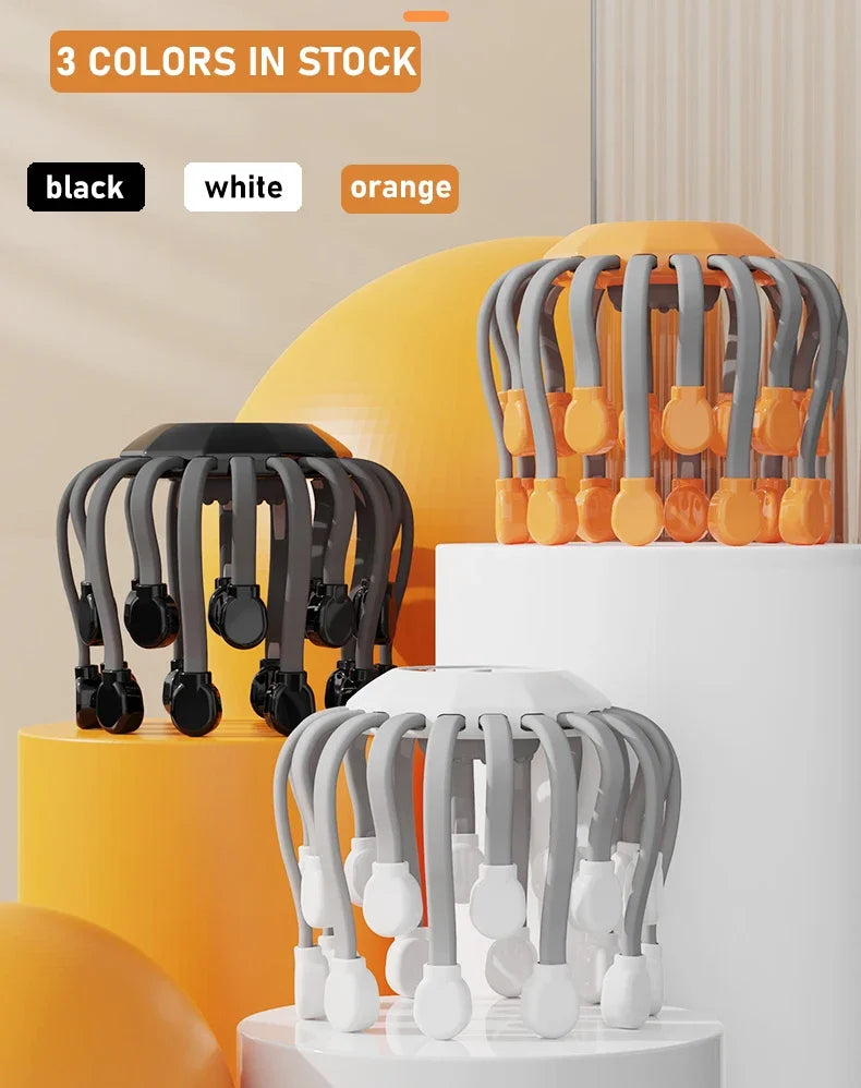 20-Head Orange Scalp Massager – Red Light Vibrating Octopus Scratcher for Relaxation, Stress Relief & Migraine Relief