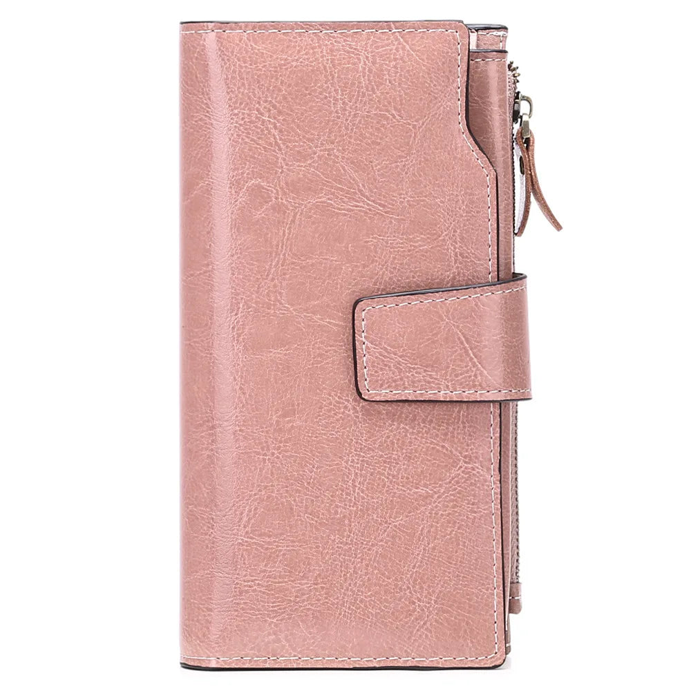 2024 New RFID Long Women’s Wallet — Genuine Leather Clutch with Zipper Coin Pocket, Card Holder & Printed Design